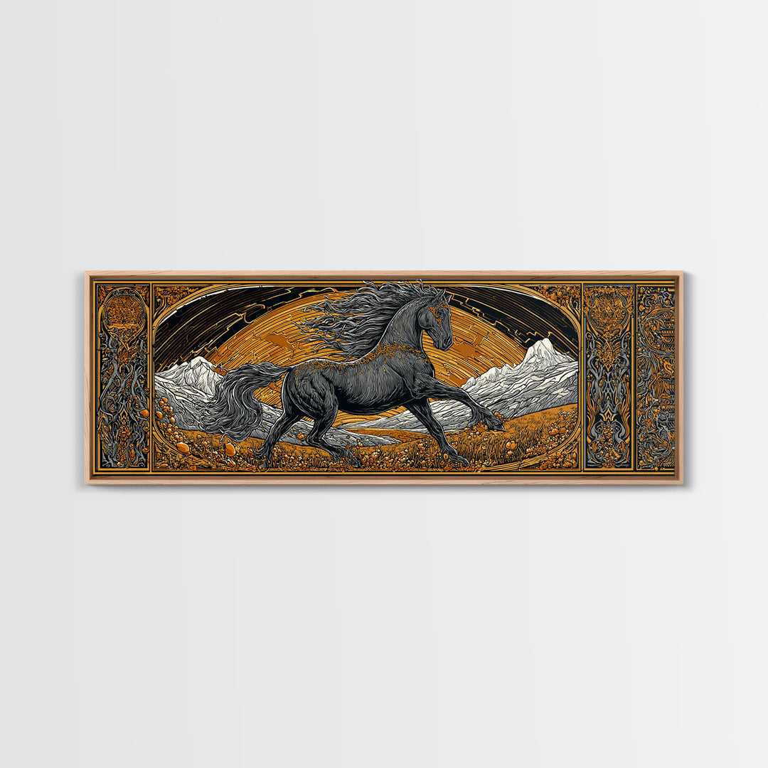 Sleipnir Odin’s Horse Canvas Gold Art Canvas Art | Norse Mythology Horse framed in real wood | Viking Decor Gift for Men