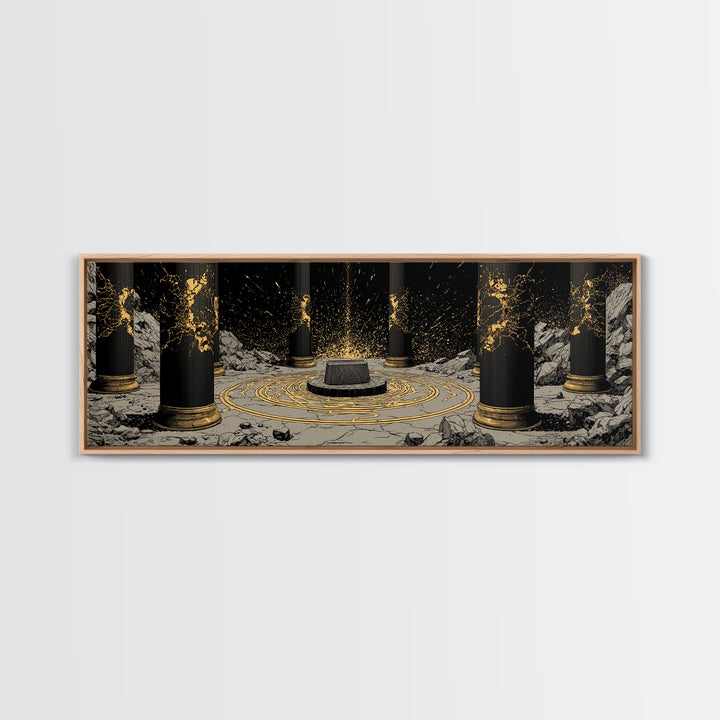 Thor Norse God Canvas Gold Art Canvas Art Viking Wall Decor for Man Cave or Dad Gift, framed in durable handcrafted real wood