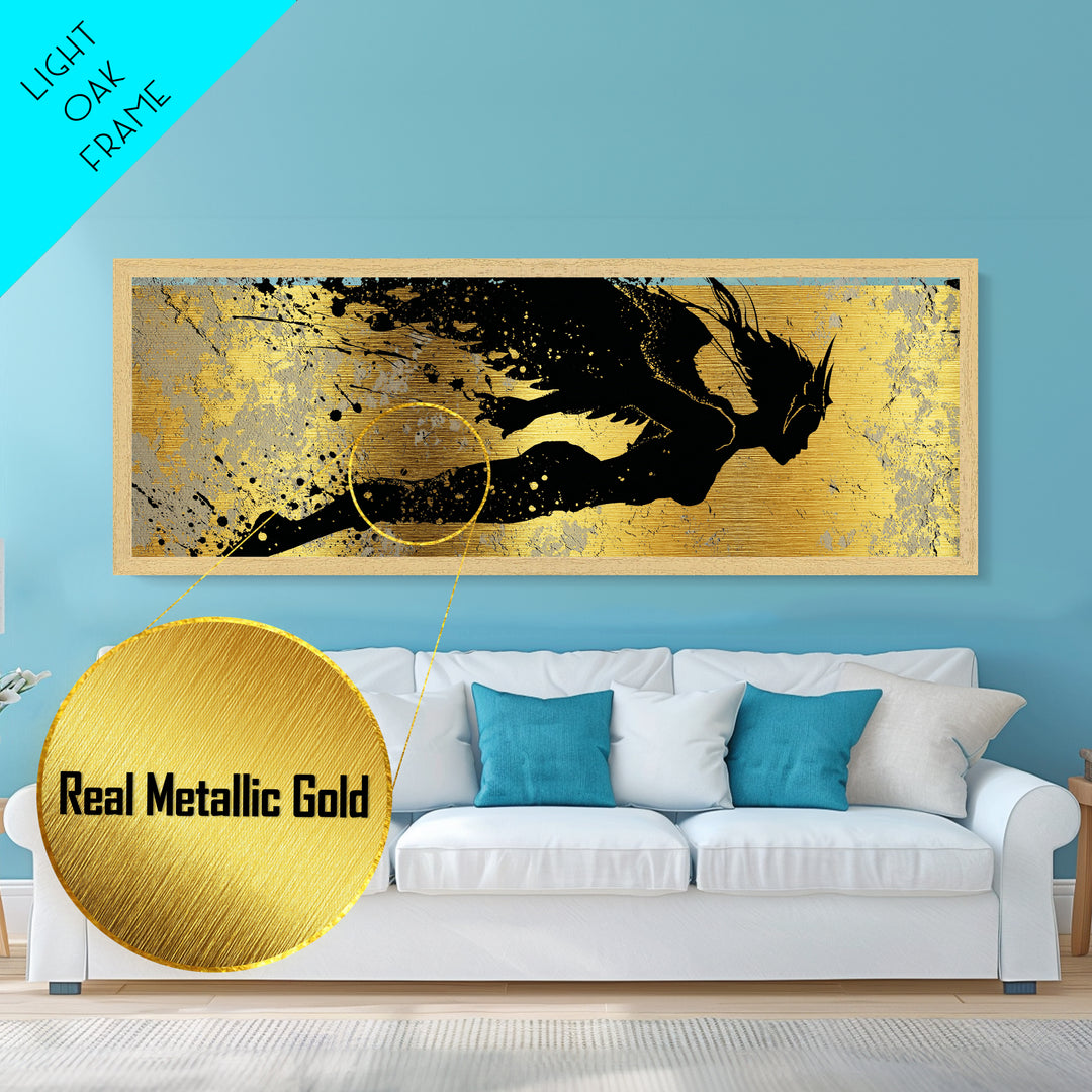 Valkyrie Norse Warrior Metallic Gold Art Metal Art Mythology Wall Decor for Office or Dad Gift, framed in authentic real wood