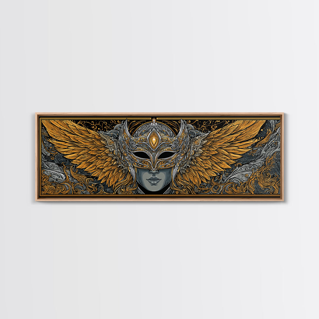 Valkyries Battle Canvas Gold Art Nordic Mythology Canvas Art, Norse Office Decor with natural wood frame, Viking Dad Gift