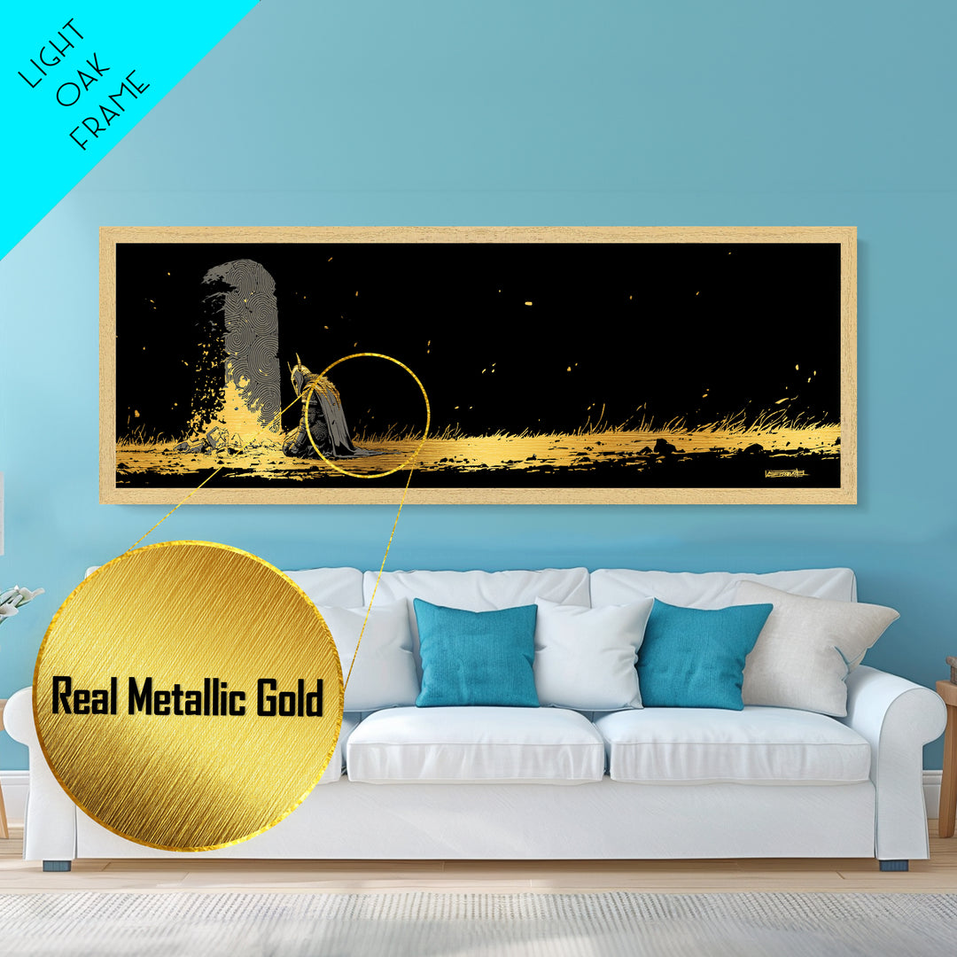 Nordic Warrior Viking Metallic Gold Art Metal Art, Mythology Wall Hanging for Dad’s Office framed in authentic wood frame