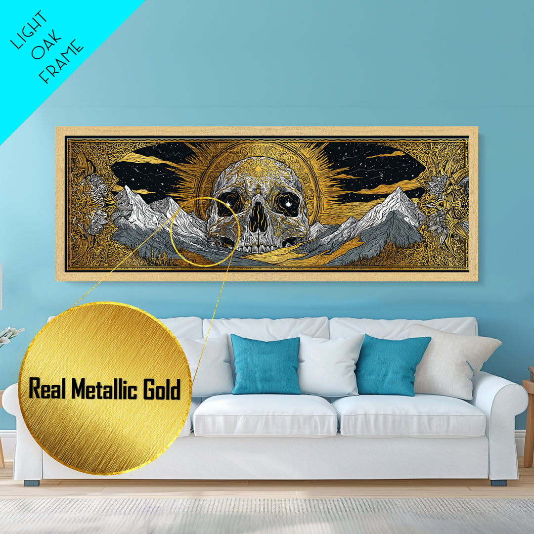 Norse God Ymir Metallic Gold Art, Nordic Mythology Metal Art in Real Wood Frame, Viking Inspired Office Wall Art for Men