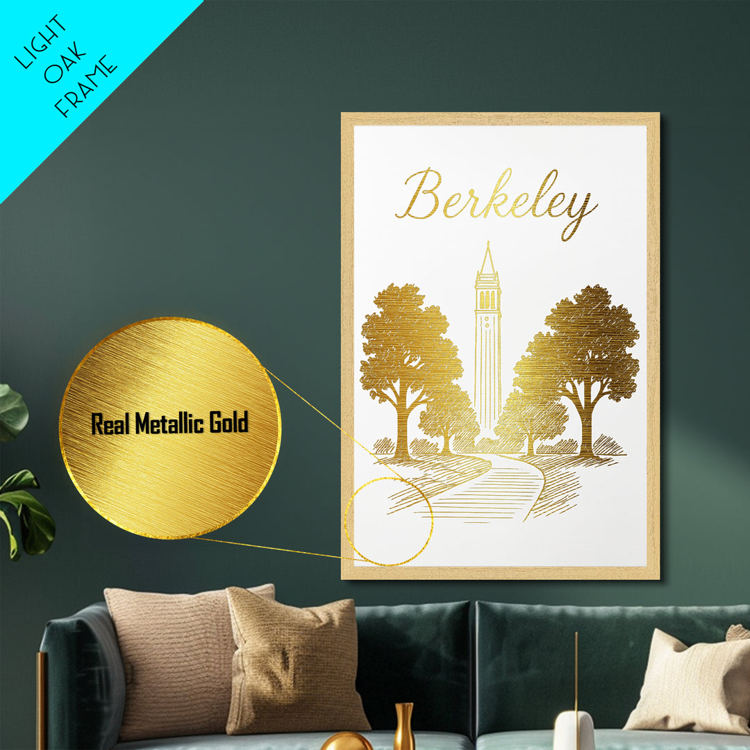 Berkeley California Travel, Metallic Gold Art, Wood Framed Art, Metal Art, Modern House Art, Retirement Travel Gift, Adventure Lover Gift