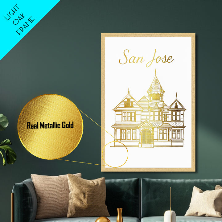 San Jose California Art, Metallic Gold Art, Wood Framed Art, Metal Art, Modern Wall Art, Adventure Lover Gift, Bedroom Decor