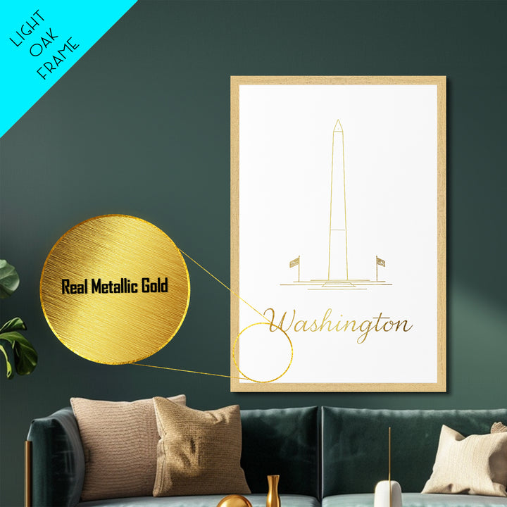 Washington DC Art, Metallic Gold Art, Wood Framed Art, Metal Art, Modern House Art, Wanderlust Gift, Office Decor