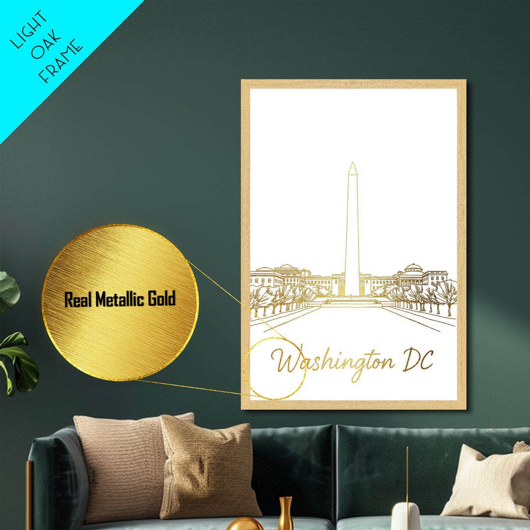 Washington DC Travel, Metallic Gold Print, Wood Framed Art, Metal Art, Modern Wall Art, Anniversary Travel Gift, Living Room Decor
