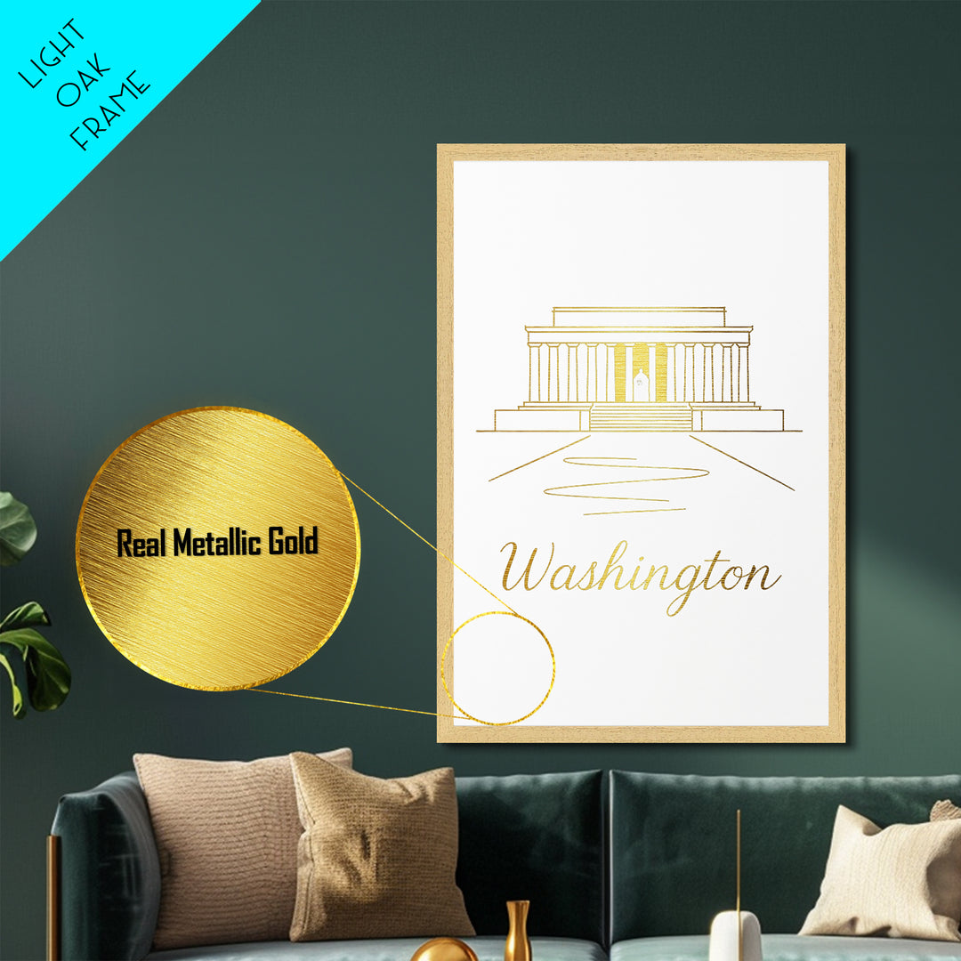 Washington DC Art, Metallic Gold Art, Wood Framed Art, Metal Art, Modern Wall Art, Graduation Travel Gift, Home Decor