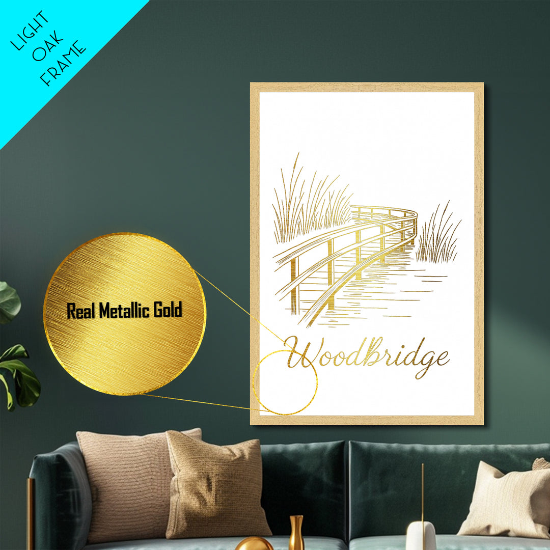 Woodbridge Virginia Travel, Metallic Gold Print, Wood Framed Art, Metal Art, Modern Wall Art, Anniversary Travel Gift, Living Room Decor