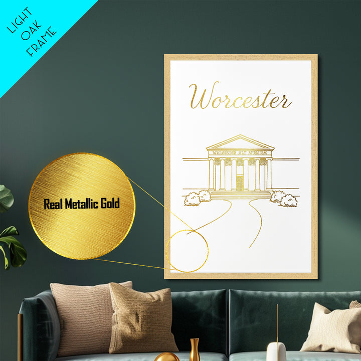Worcester Massachusetts Art, Metallic Gold Art, Wood Framed Art, Metal Art, Modern House Art, Birthday Travel Gift, Office Decor