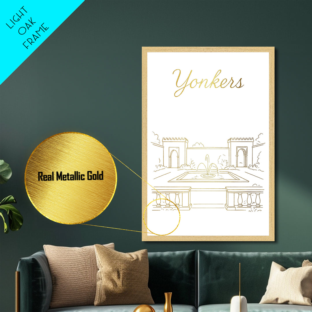 Yonkers New York Art, Metallic Gold Art, Wood Framed Art, Metal Art, Modern Wall Art, Adventure Lover Gift, Bedroom Decor