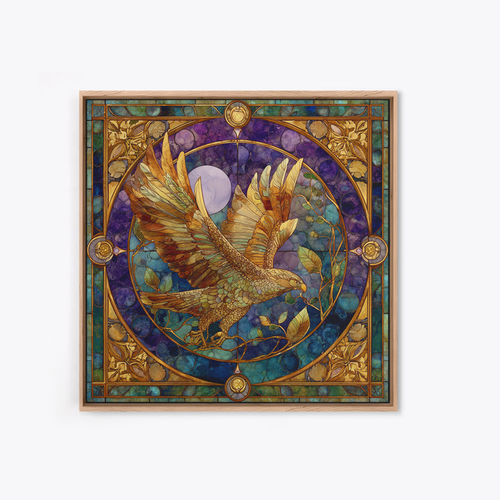 Icarus Falling Through Golden Sky and Feathers Framed Canvas Print, Mythological Art, Print, Living Room Decor, Oil Painting, MYT-1x1-28