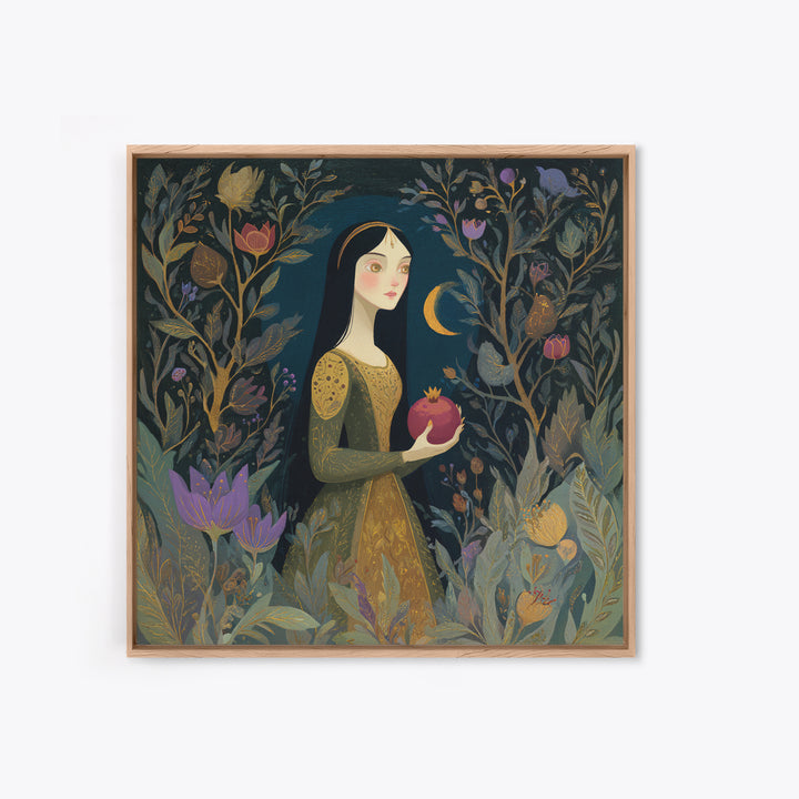 Persephone Holding Pomegranate Canvas Print, Mythological Art, Printable Art, Living Room Decor, Watercolor Art, Legend, MYT-1x1-31