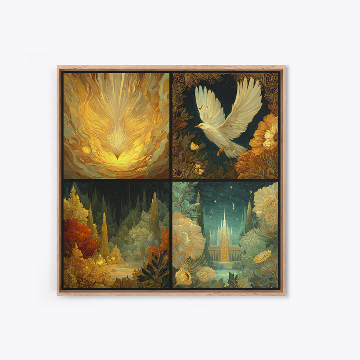 Icarus Falling Through Golden Sky and Feathers Canvas Print, Mythological Art, Living Room Decor, Watercolor Art, Legend, MYT-1x1-4