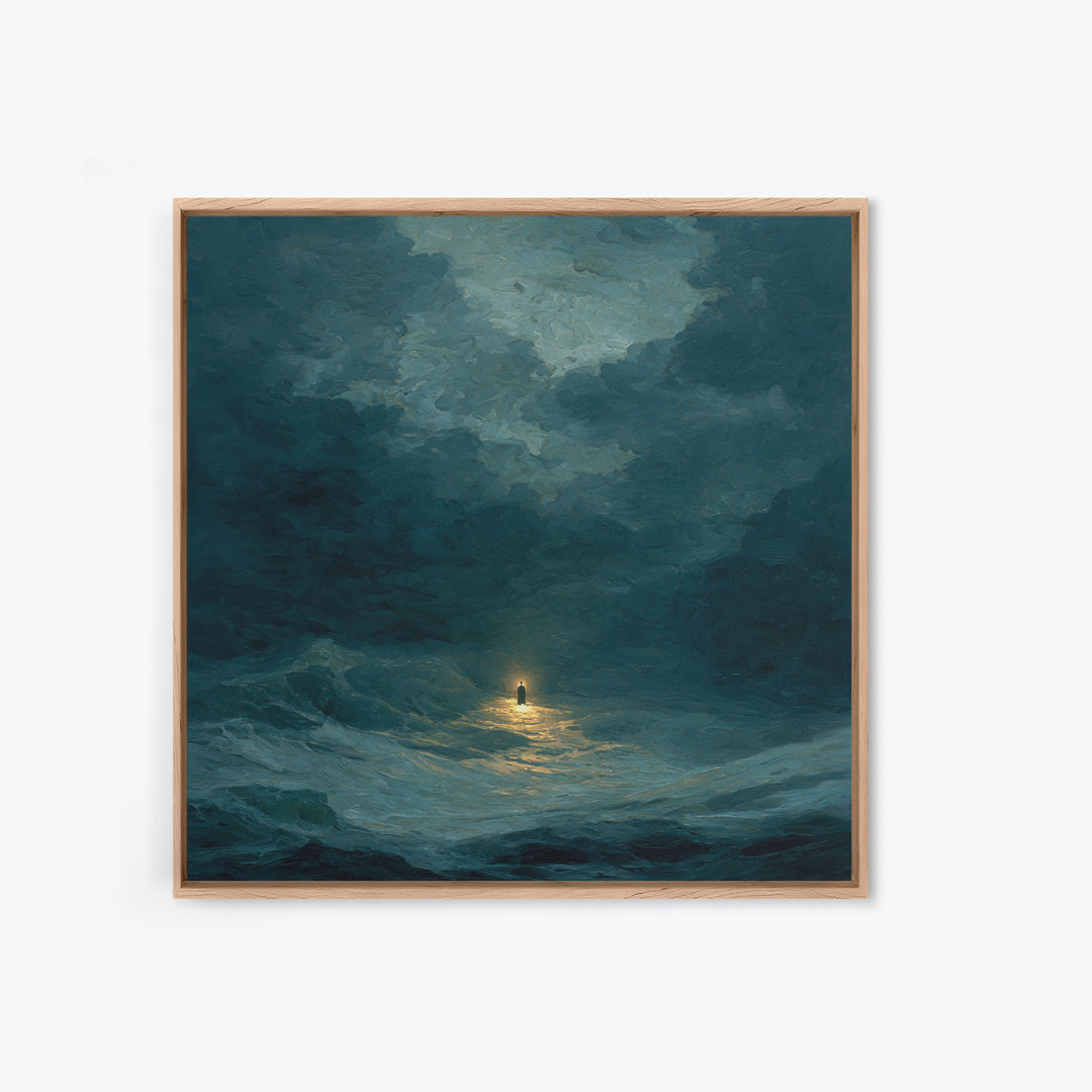 Poseidon Figure Rising from Stormy Ocean Framed Canvas Print, Mythological Art, Canvas Painting, Living Room Decor, MYT-1x1-51