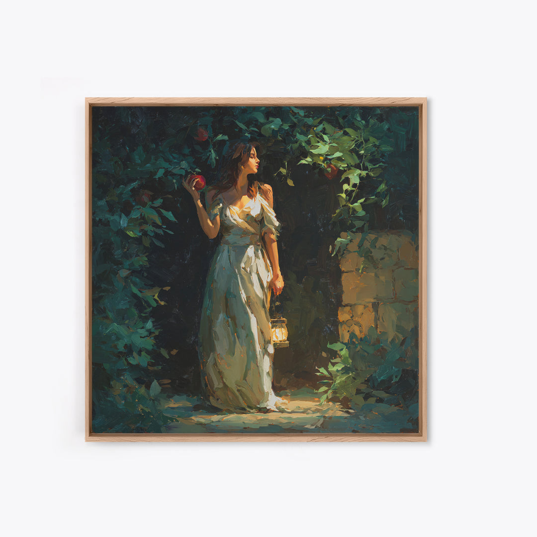 Persephone Holding Pomegranate Framed Canvas Print, Mythological Art, Wall Art Prints, Living Room Decor, Oil Painting, Legend, MYT-1x1-7