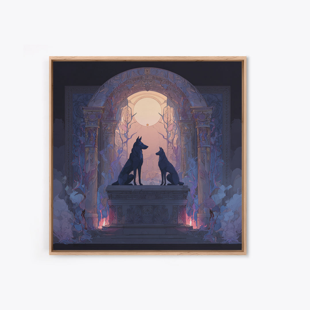 Hades and Cerberus Silhouette Framed Canvas Print, Mythological Art, Neutral Decor, Living Room Decor, Fine Art, Legend, MYT-1x1-80