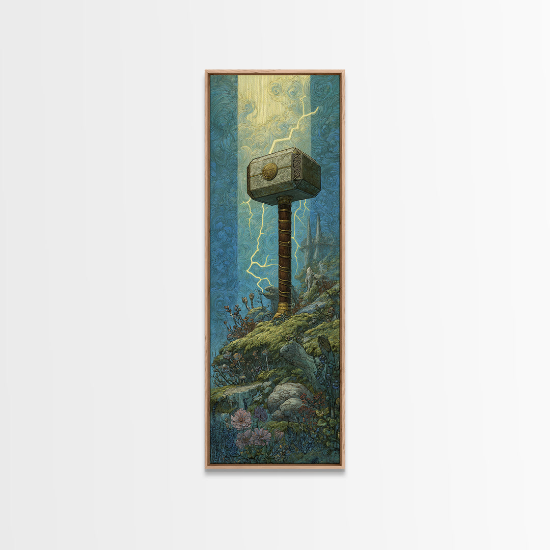 Thor Hammer and Lightning Still Life Canvas Print, Mythological Art, Bedroom Wall Art, Living Room Decor, Fine Art, Legend, MYT-1x3-22