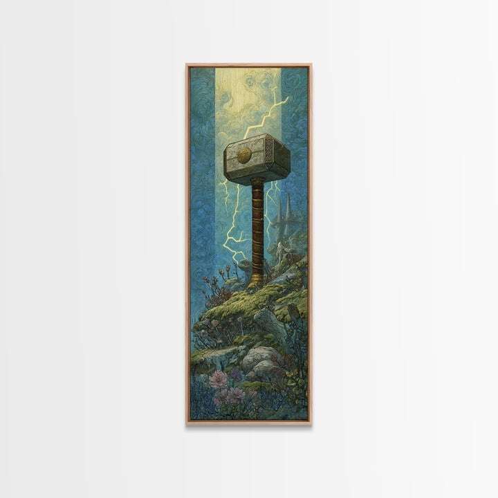 Thor Hammer and Lightning Still Life Canvas Print, Mythological Art, Bedroom Wall Art, Living Room Decor, Fine Art, Legend, MYT-1x3-22