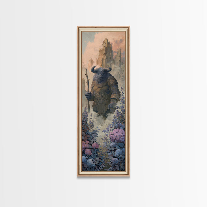 Minotaur in Labyrinth of Warm Stone Canvas Print, Mythological Art, Luxury Decor, Living Room Decor, Fine Art, Legend, MYT-1x3-77