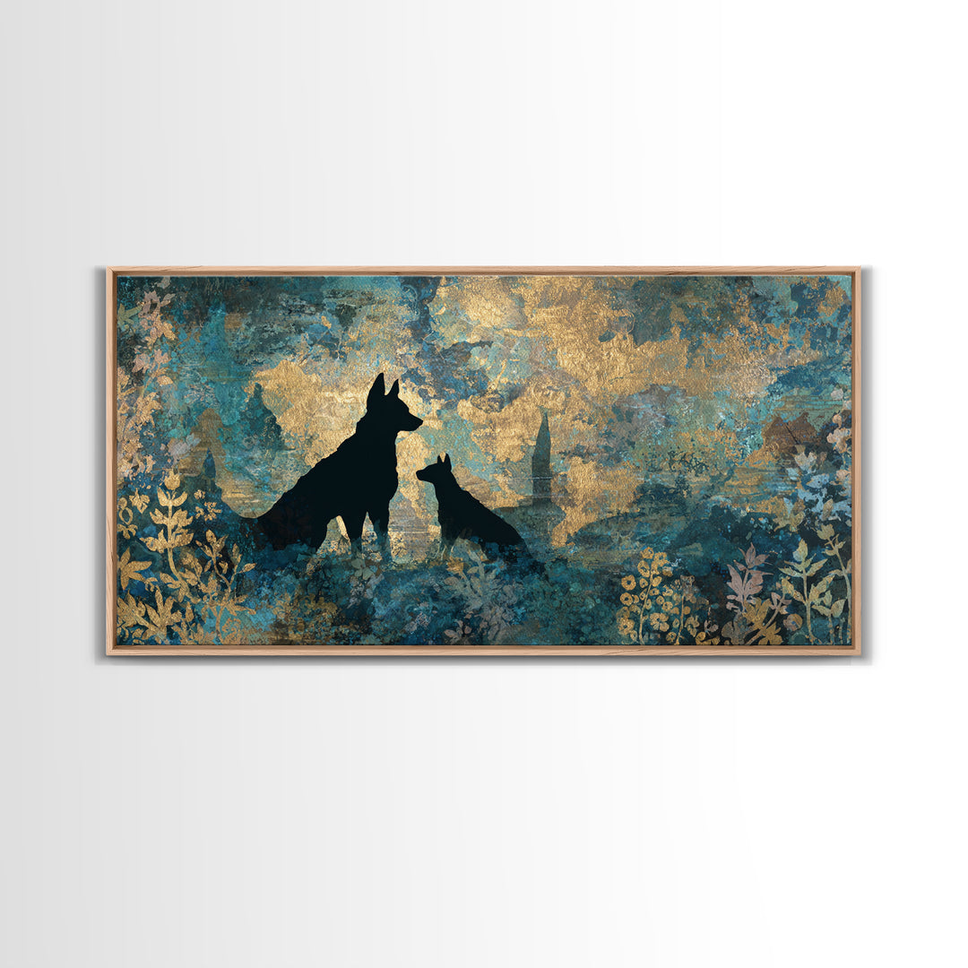 Hades and Cerberus Silhouette Framed Canvas Print, Mythological Art, Living Room Wall Art, Living Room Decor, Fine Art, Legend, MYT-2x1-100