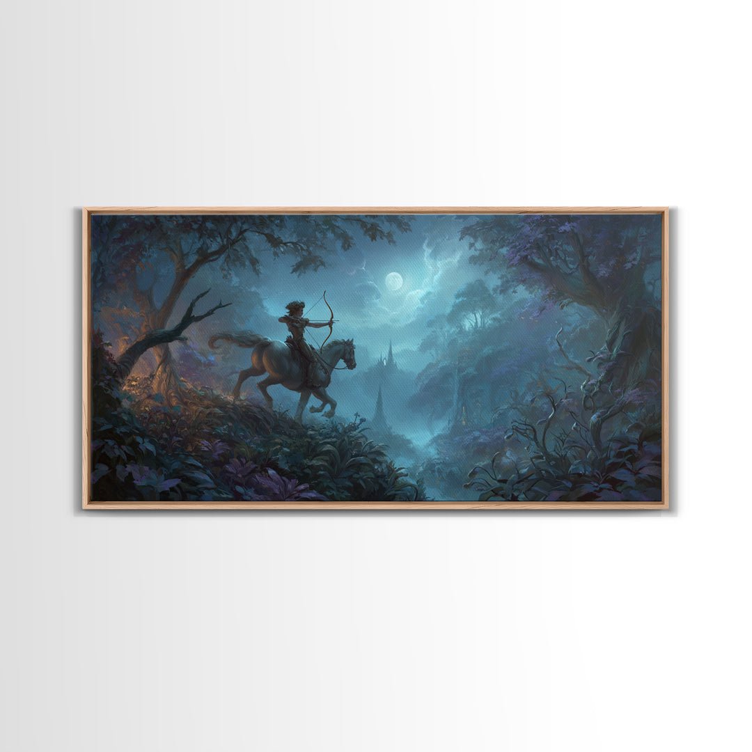 Centaur Archer in Misty Forest Framed Canvas Print, Mythological Art, Luxury Decor, Living Room Decor, Fine Art, Legend, MYT-2x1-12
