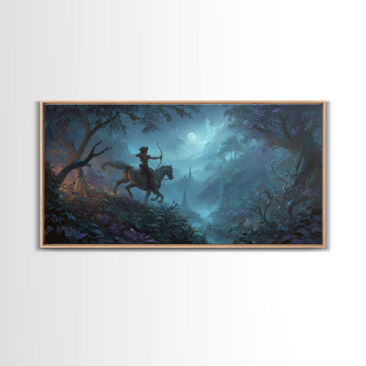 Centaur Archer in Misty Forest Framed Canvas Print, Mythological Art, Luxury Decor, Living Room Decor, Fine Art, Legend, MYT-2x1-12