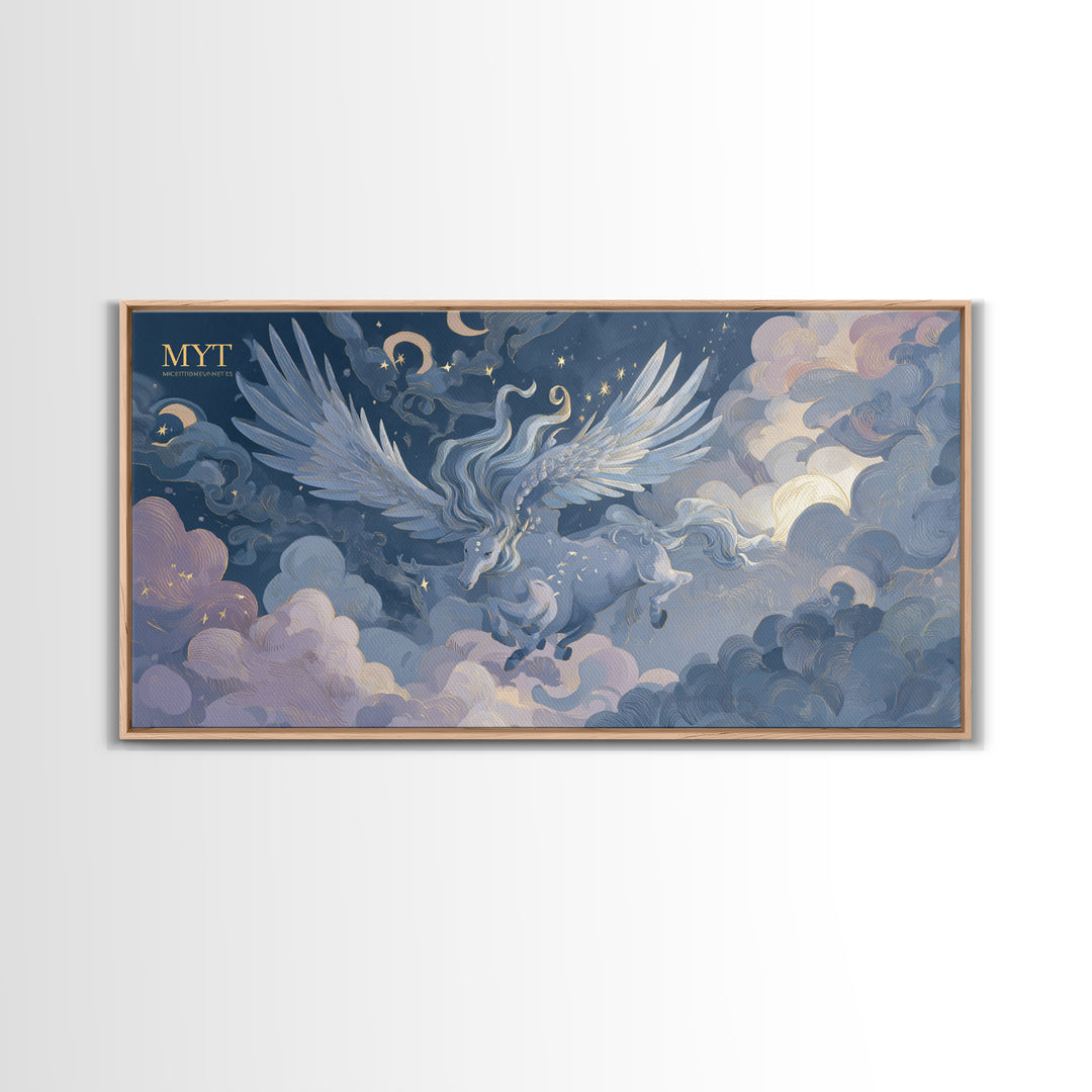 Pegasus Flying Above Cloud Kingdom Canvas Print, Mythological Art, Contemporary Art, Living Room Decor, Fine Art, Legend, MYT-2x1-17