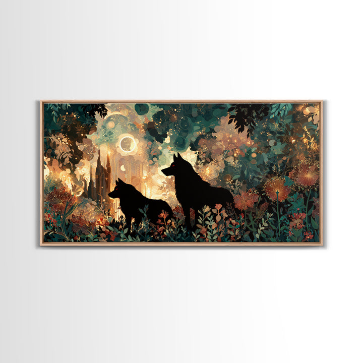 Hades and Cerberus Silhouette Canvas Print, Mythological Art, Boho Decor, Living Room Decor, Fine Art, Legend, Prints, MYT-2x1-4