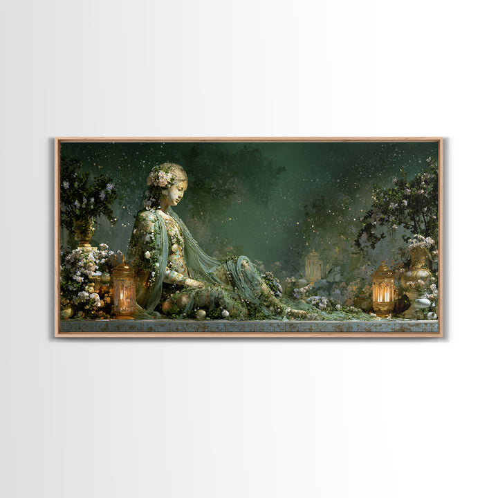 Ancient Goddess Statue Covered Canvas Print, Mythological Art, Textured Painting, Living Room Decor, Fine Art, Legend, MYT-2x1-44