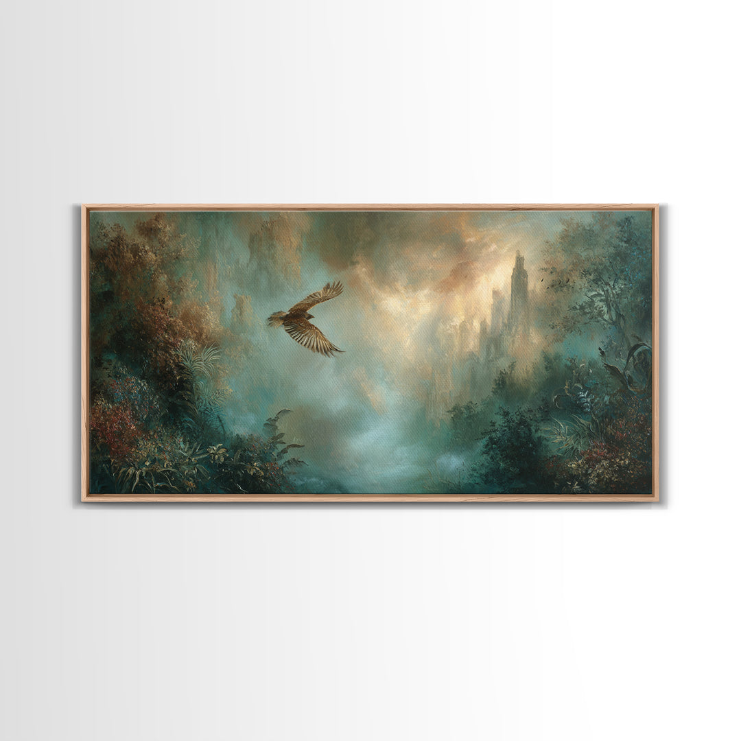 Icarus Falling Through Golden Sky and Feathers Canvas Print, Mythological Art, Art, Living Room Decor, Fine Art, Legend, MYT-2x1-48