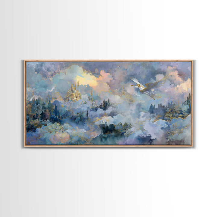 Pegasus Flying Above Cloud Kingdom Canvas Print, Mythological Art, Wall Art Prints, Living Room Decor, Fine Art, Legend, MYT-2x1-89