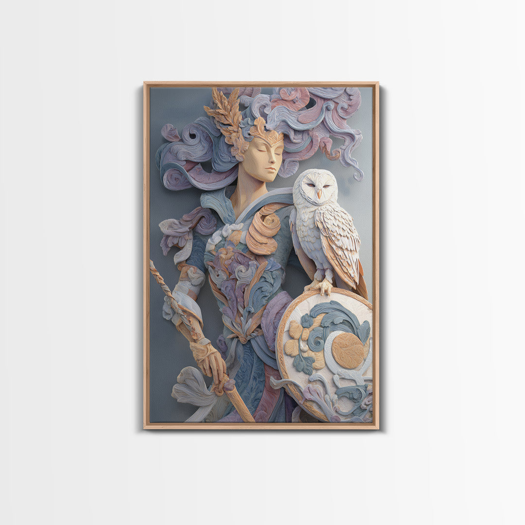 Athena Warrior Woman Framed Canvas Print, Mythological Art, Contemporary Art, Living Room Decor, Oil Painting, Legend, MYT-2x3-34