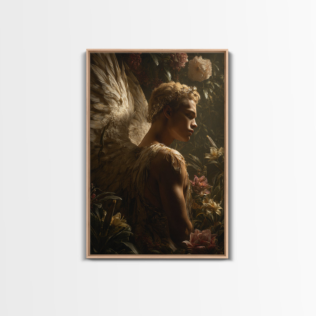 Icarus Falling Through Golden Sky and Feathers Canvas Print, Mythological Art, Living Room Wall Art, Living Room Decor, Legend, MYT-2x3-36