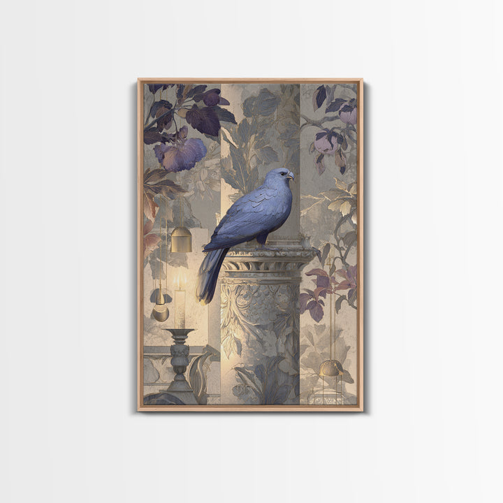 Griffin Perched on Ancient Stone Column Framed Canvas Print, Mythological Art, Textured Painting, Living Room Decor, Legend, MYT-2x3-46