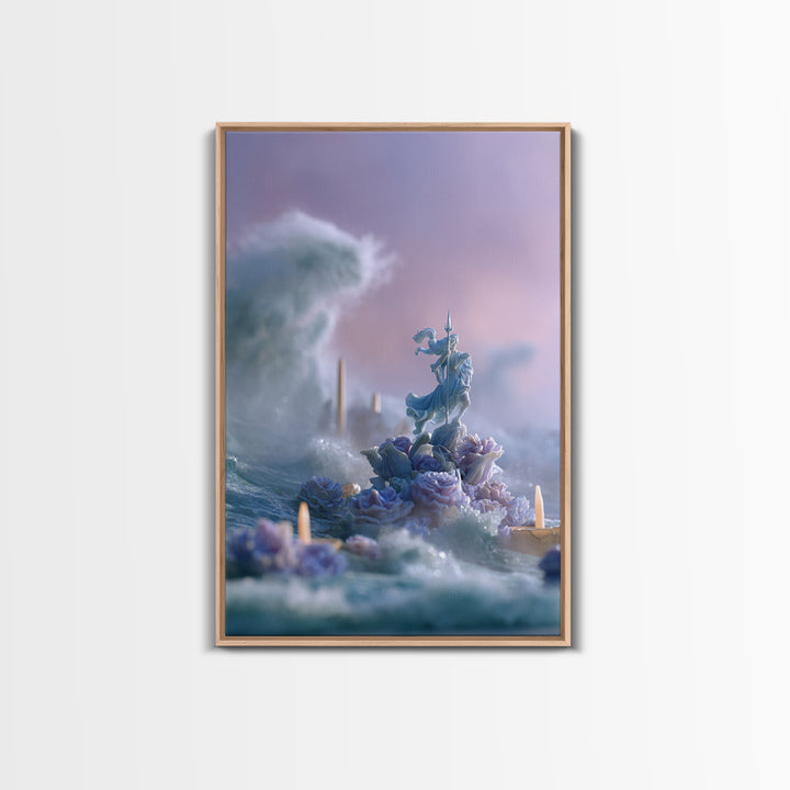 Poseidon Figure Rising from Stormy Ocean Framed Canvas Print, Mythological Art, Art, Living Room Decor, Oil Painting, Legend, MYT-2x3-59