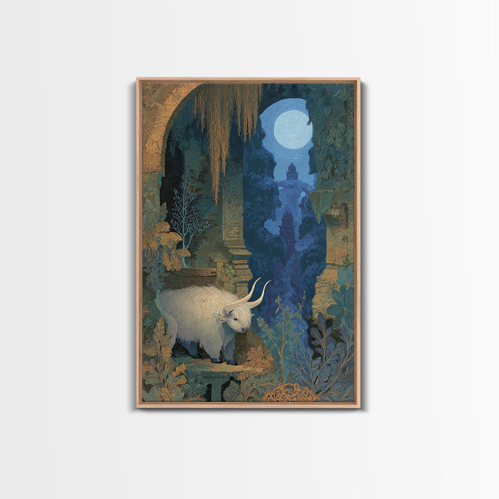 Minotaur in Labyrinth of Warm Stone Framed Canvas Print, Mythological Art, Digital Wall Art, Living Room Decor, Legend, MYT-2x3-97