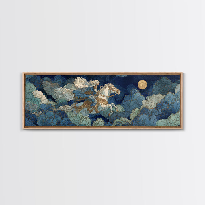 Norse Valkyrie Riding Through Storm Clouds Canvas Print, Mythological Art, Dark Academia Decor, Living Room Decor, Abstract Art, MYT-3x1-25