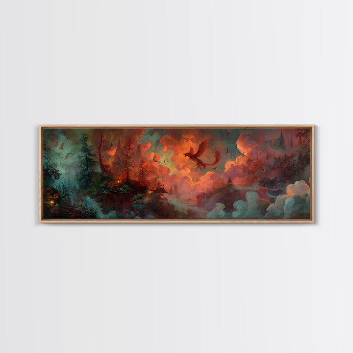 Phoenix Rising from Ashes Canvas Print, Mythological Art, Portrait, Living Room Decor, Oil Painting, Legend, Canvas Painting, MYT-3x1-29