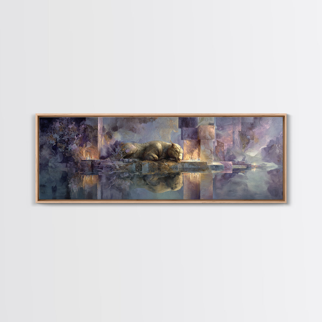 Minotaur in Labyrinth of Warm Stone Canvas Print, Mythological Art, Gothic Home Decor, Living Room Decor, Fine Art, Legend, MYT-3x1-33