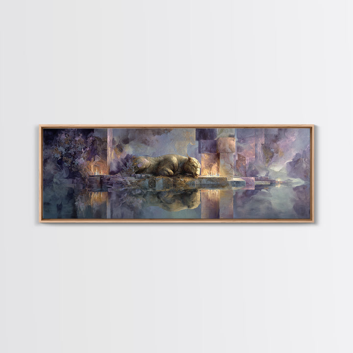 Minotaur in Labyrinth of Warm Stone Canvas Print, Mythological Art, Gothic Home Decor, Living Room Decor, Fine Art, Legend, MYT-3x1-33