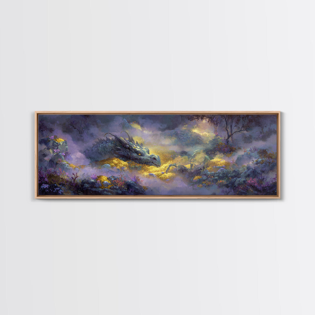 Dragon Guarding a Hoard of Ancient Gold Canvas Print, Mythological Art, Digital Art Download, Living Room Decor, Legend, MYT-3x1-36