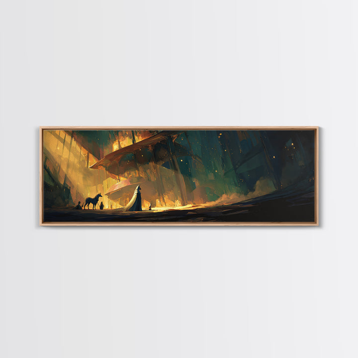 Anubis Profile with Desert Stars Framed Canvas Print, Mythological Art, Wall Decor, Living Room Decor, Oil Painting, Legend, MYT-3x1-51