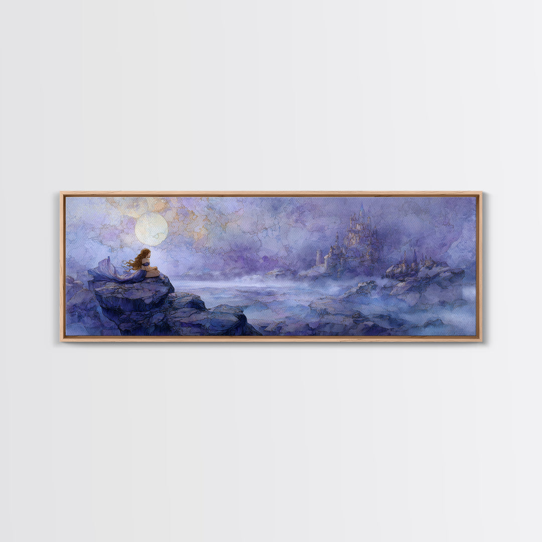 Mermaid Siren on Rocks Framed Canvas Print, Mythological Art, Contemporary Art, Living Room Decor, Legend, Digital Wall Art, MYT-3x1-55