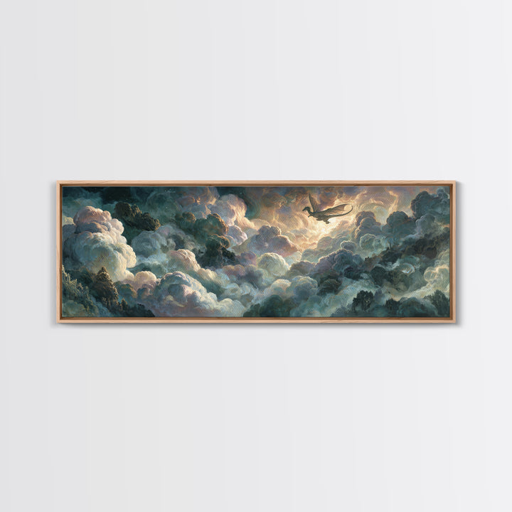 Pegasus Flying Above Cloud Kingdom Canvas Print, Mythological Art, Bedroom Wall Art, Living Room Decor, Oil Painting, Legend, MYT-3x1-85