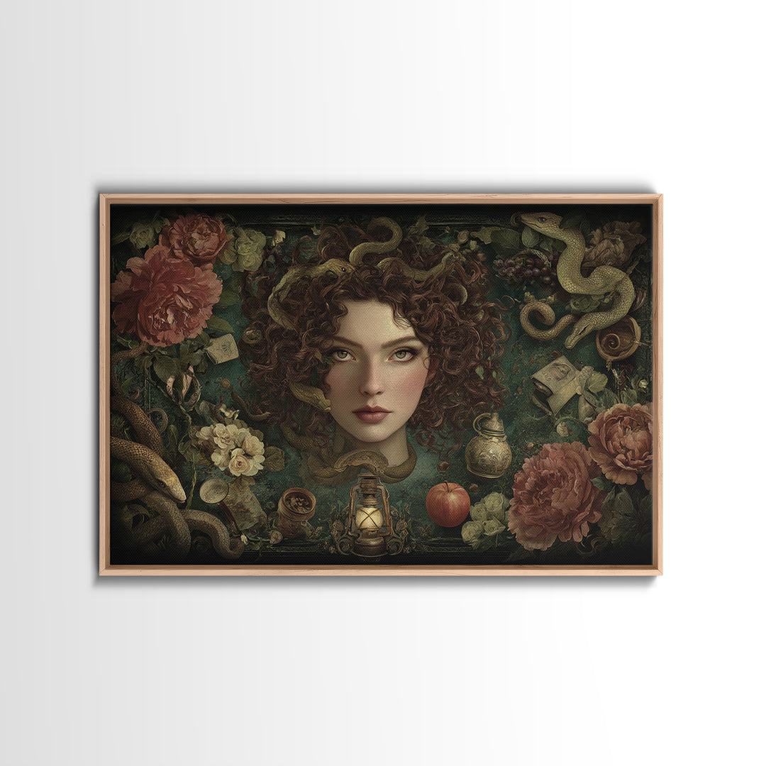 Medusa Portrait with Serpents and Tragic Beauty Canvas Print, Mythological Art, Home Decor, Living Room Decor, Legend, MYT-3x2-77