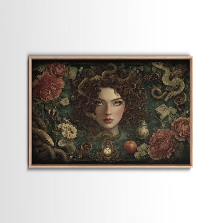 Medusa Portrait with Serpents and Tragic Beauty Canvas Print, Mythological Art, Home Decor, Living Room Decor, Legend, MYT-3x2-77