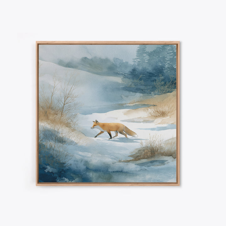 Fox Crossing a Snowy Forest Clearing Canvas Print, Nature Art, Stained Glass Art, Living Room Decor, Fine Art, Nature, NAT-1x1-10