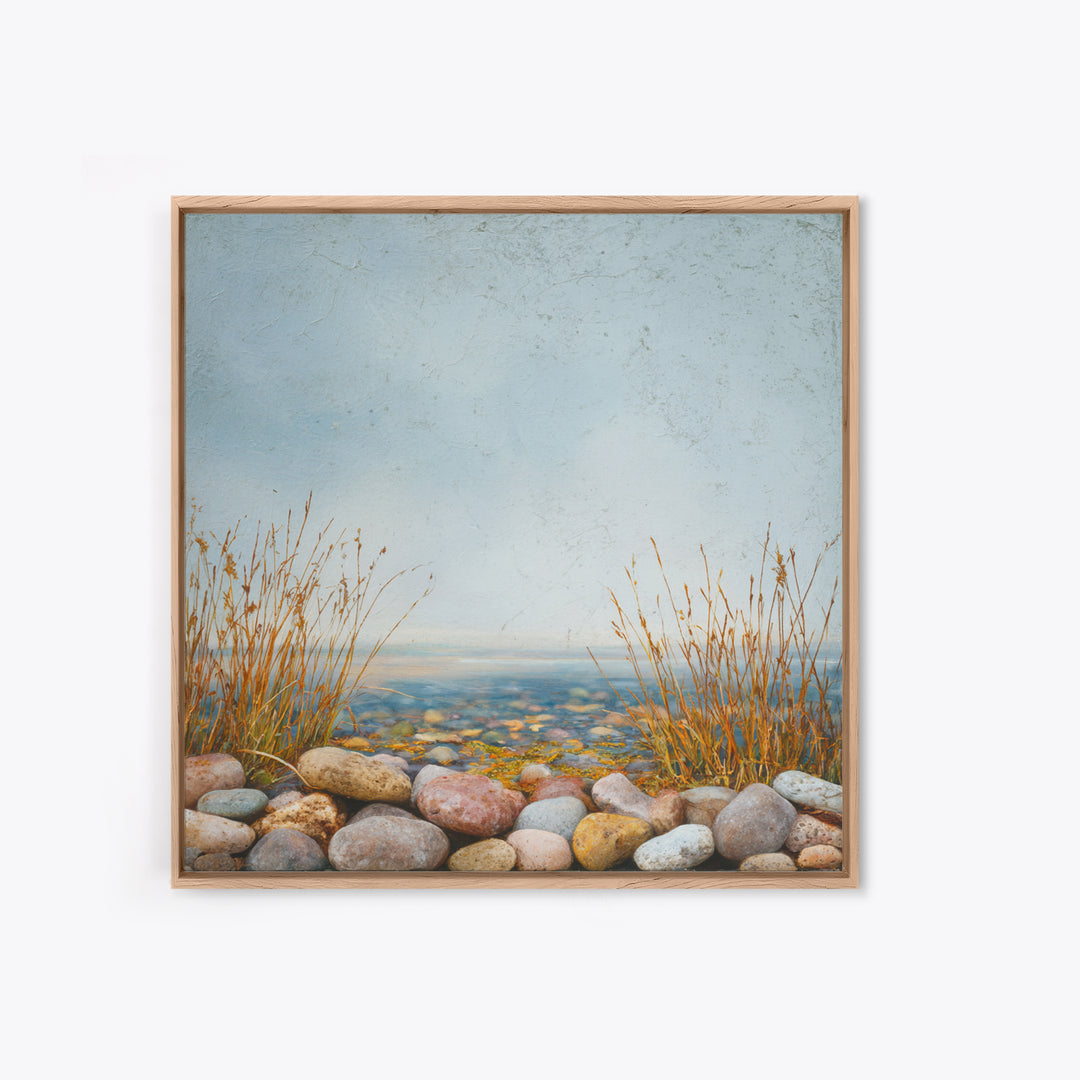 River Stones under Clear Shallow Water Canvas Print, Nature Art, Botanical Art, Living Room Decor, Watercolor Art, Nature, NAT-1x1-13