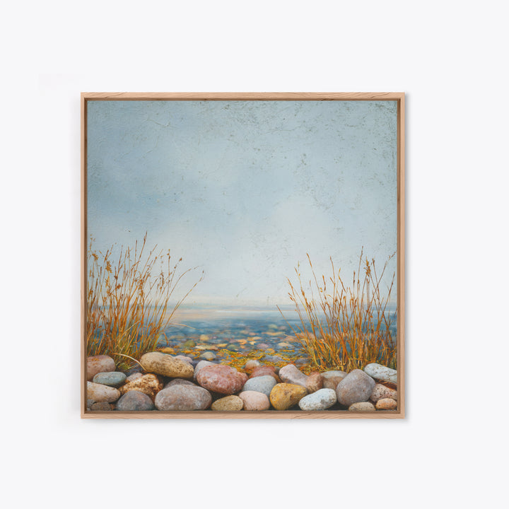 River Stones under Clear Shallow Water Canvas Print, Nature Art, Botanical Art, Living Room Decor, Watercolor Art, Nature, NAT-1x1-13