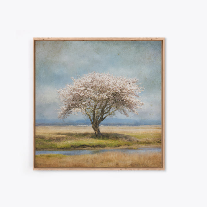 Spring Cherry Blossoms Framed Canvas Print, Nature Art, 3d Wall Art, Living Room Decor, Watercolor Art, Nature, Nature Wall Art, NAT-1x1-16